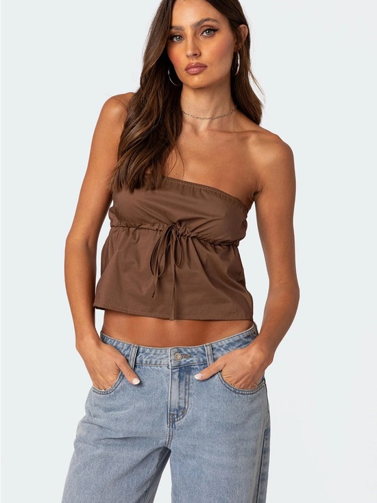 Edikted Tops - Brown Drawstring TubeTop